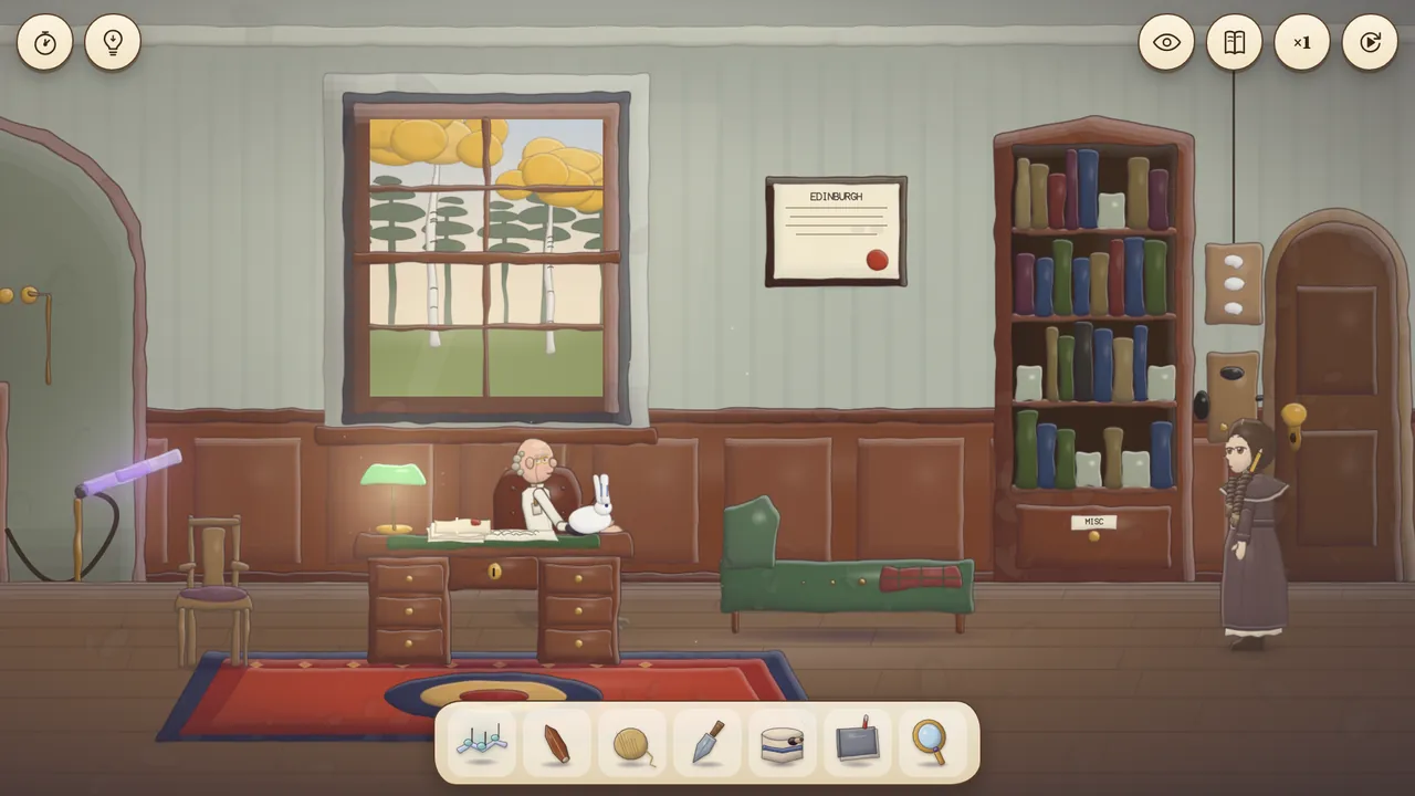 A doctor at his desk in a consulting room with bookshelves and a green lamp