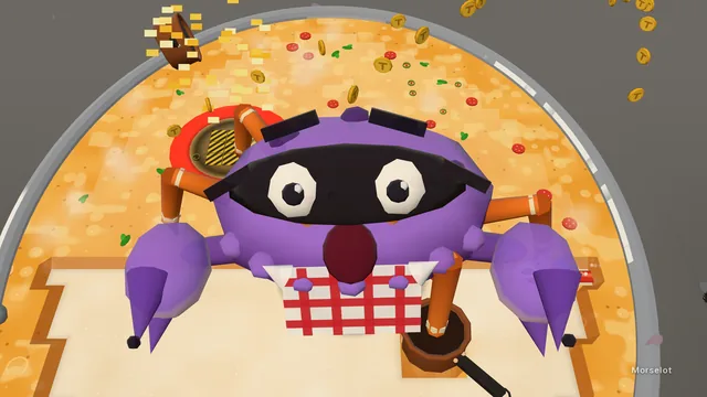 Pinchpot the purple crab gapes as its pot-boot flies off in a shower of gold coins.